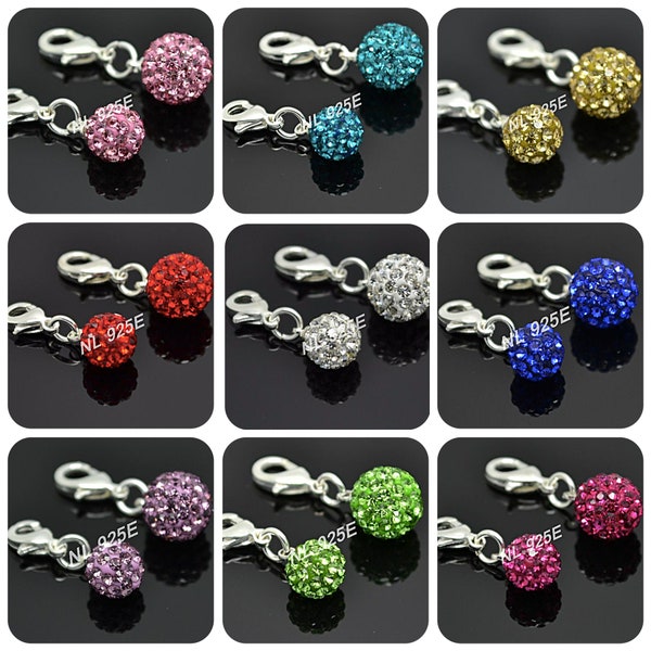 2PCS 8-10MM Élégant Cristal Argile Dangle Clip Shamballa Perles avec fermoir de homard pour la fabrication de bijoux / bricolage ETC.