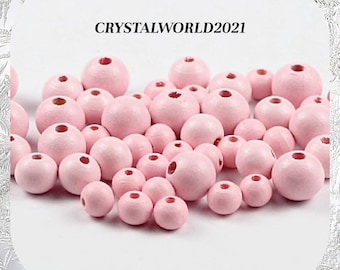 8MM 10MM 12MM Perles en bois de forme ronde rose pour la fabrication de bijoux