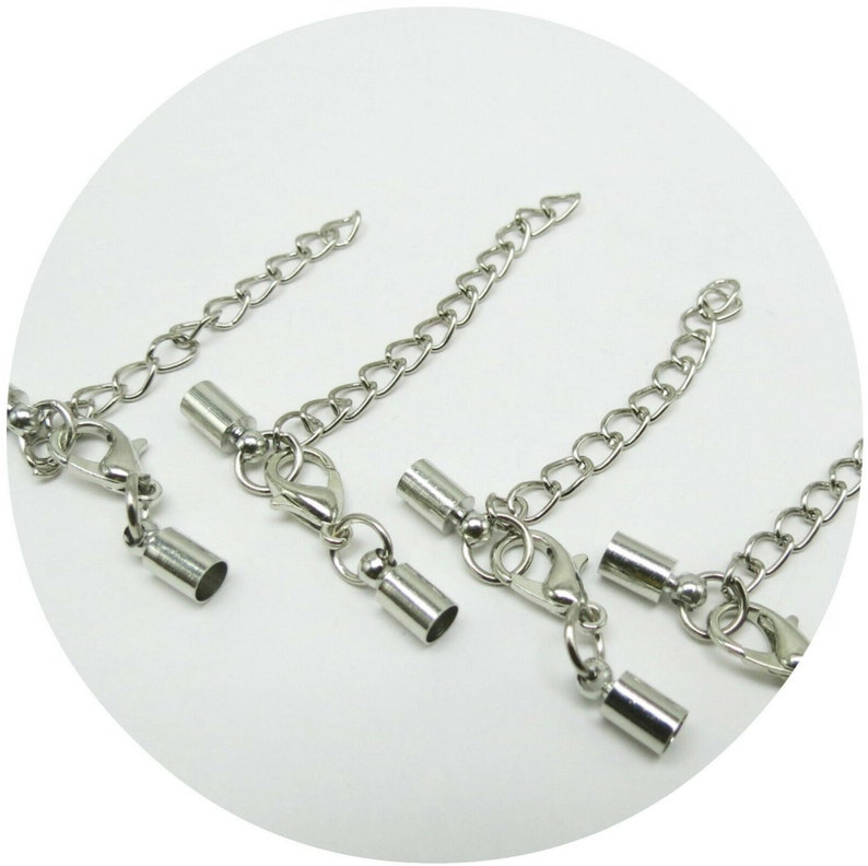 3MM 5MM Silver Lobster Clasp Necklace /&  Bracelet Cord End Caps With Extension Chain Jewellery Making