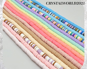 May include: A collection of 18 colorful polymer clay beads, each with a unique pattern. The beads are arranged in rows, with the colors ranging from light blue to pink. The beads are perfect for making jewelry, bracelets, and other crafts.