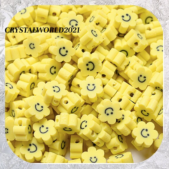 Yellow Coloured Sun Flower Smiley Face Polymer Clay Beads for