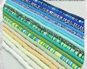6MM Blue & Green Hues Polymer Clay Beads Disc Spacer Clay Beads For Jewellery Making - - 1 strand approximately 15 inches
