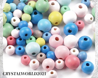 8MM 10MM 12MM SPRING COLOURS WOODEN round beads for jewellery making