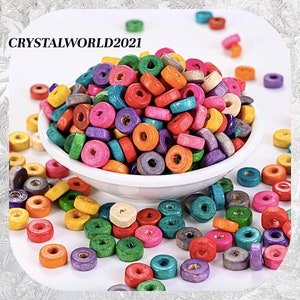 100 6MM 8MM 10MM regenboogkleurige platte ronde houten afstandhouder kralen voor sieraden maken
