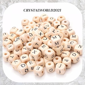 52PCS 8MM 10MM Natural Coloured A-Z Alphabet Letters Wooden Cube Beads For Jewellery Making