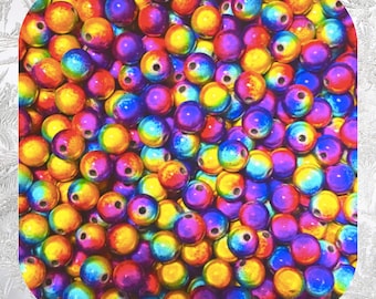 8MM Acrylic Illusion Miracle Purple/Rainbow Coloured Round Shaped Random mix of colours Beads For Jewellery Making