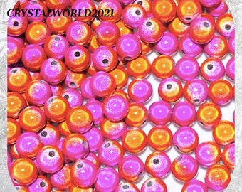 8MM Acrylic Illusion Miracle Fuchsia/Orange Coloured Round Shaped Random mix of colours Beads For Jewellery Making