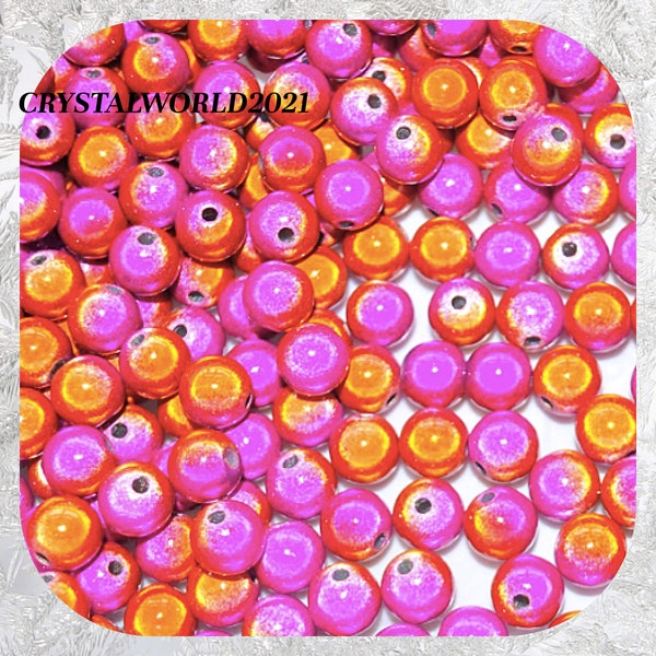 8MM Acrylic Illusion Miracle Fuchsia/Orange Coloured Round Shaped Random mix of colours Beads For Jewellery Making