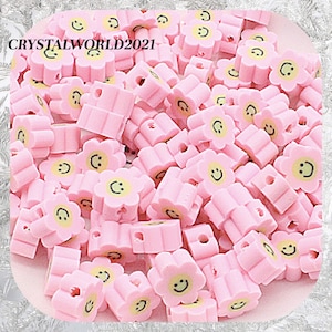 10MM Pale Pink Colours Flower Shaped Smiley Face Polymer Clay Beads For Jewellery Making