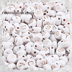 Lot de 7 mm de 100 perles acryliques rondes plates et rondes en or blanc/or rose pour la fabrication de bijoux.