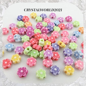 6MM MULTI Coloured DAISY FLOWER shaped acrylic beads for jewellery making