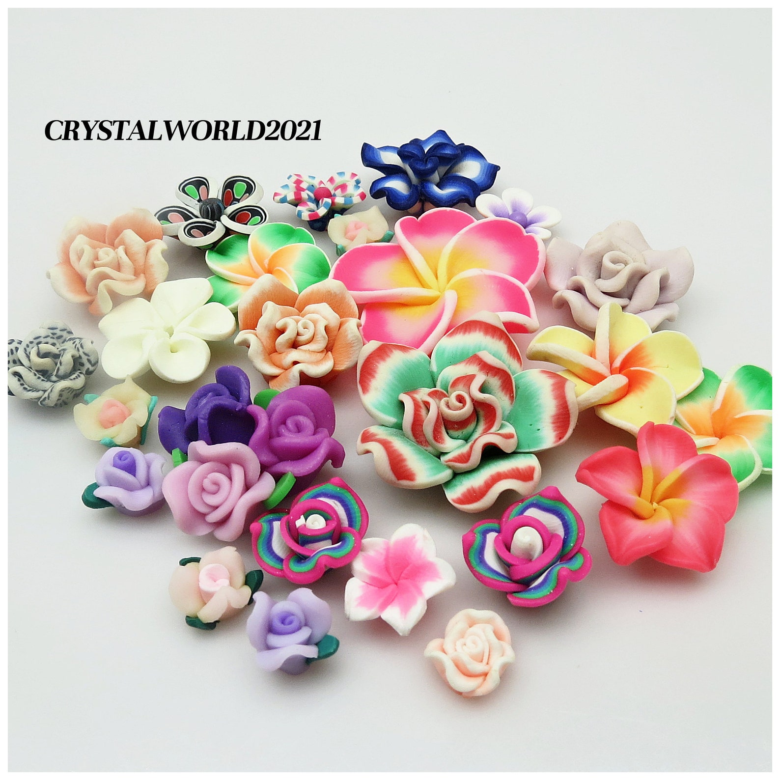 50 Random Multi Coloured Polymer Clay Flower Beads For Etsy