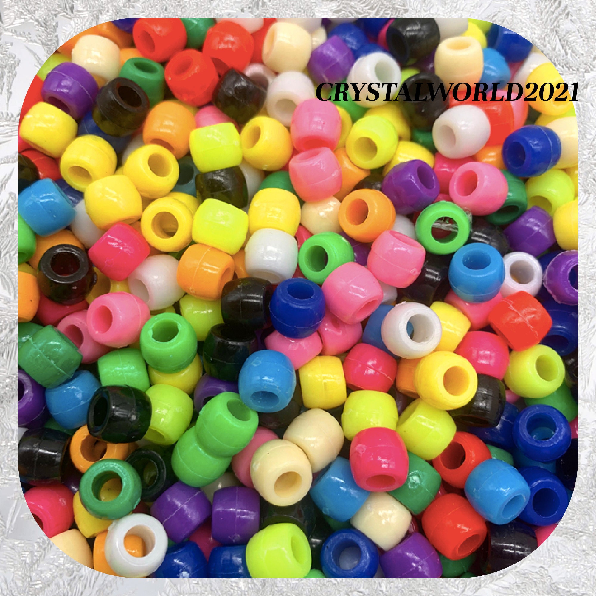 DAHI 1000 Pezzi Perline Trasparenti Colorate Acrilico Pony Beads, 6 x 9 mm, Perle Capelli, Perline Foro Grande Multicolore, per Braccialetti Collane