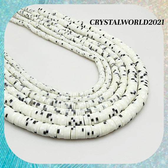 4MM 6MM 8MM Ivory White/black Dot Polymer Clay Beads Disc Beads Polymer Clay  Beads for Jewellery Making 1 Strand Approximately 15 Inch 