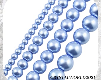 4MM 6MM 8MM 10MM Baby Blue Glass Pearl Round Beads For Crafts & Jewellery Making