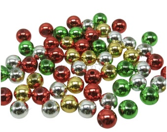 4MM 6MM 8MM 10MM Silver/Gold/Red/Green CHRISTMAS Coloured Electroplate Acrylic Round Beads - Jewellery Making