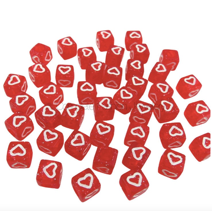 100PCS X 7MM ACRYLIC CUBE BEADS WITH HEART DESIGN JEWELLERY MAKING 100PCS X 7MM ACRYLIC CUBE BEADS WITH HEART DESIGN JEWELLERY MAKING
