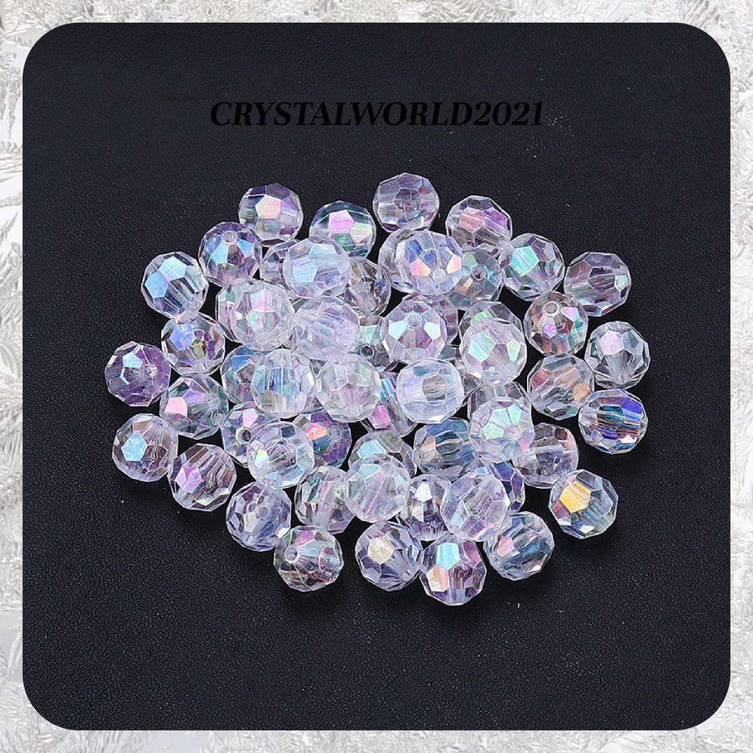 6MM 8MM AB Transparent Clear Acrylic Beads 32 Faceted Super Flash ...