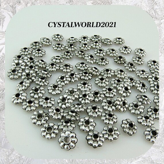 thumbnail image 2 of 100 Silver Tibetan Style Spacer Beads – Mixed Shapes, 4-4.9mm, Metal, For Jewellery Making 2 of 5