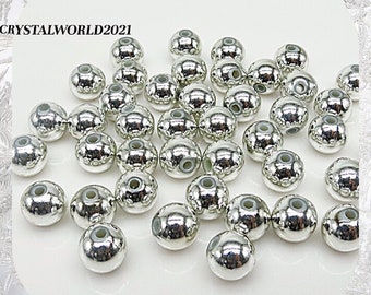 Top Quality 3MM 4MM 5MM 6MM 8MM 10MM Electroplate Silver Acrylic Round Beads For Jewellery Making