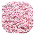 100 200 500 7MM White\/Pink Coloured Acrylic Flat Round Random Letter A - Z Alphabet Beads For Jewellery Making product logo