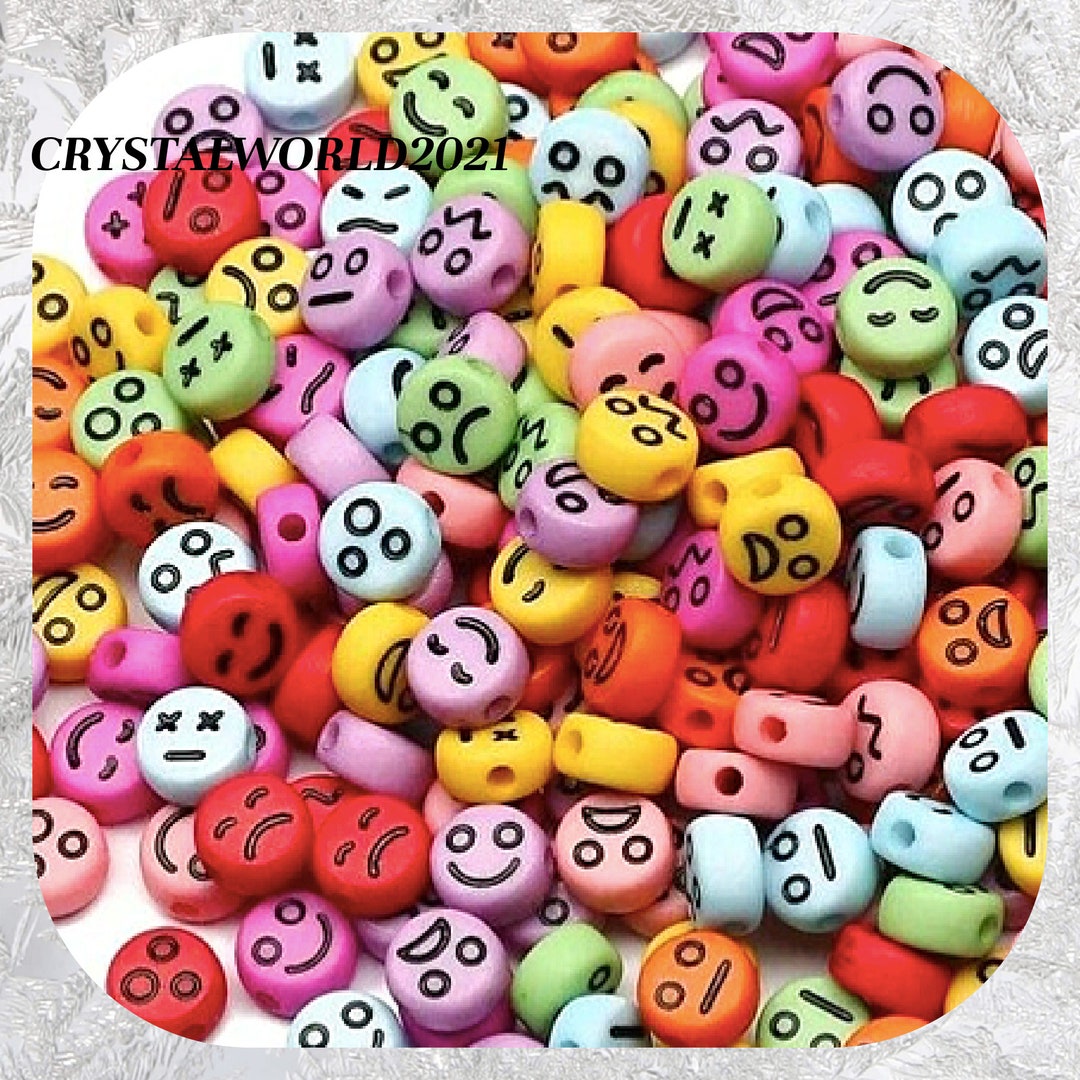 4MMX7MM Rainbow/black Coloured Flat Round Acrylic Random Happy Smile ...