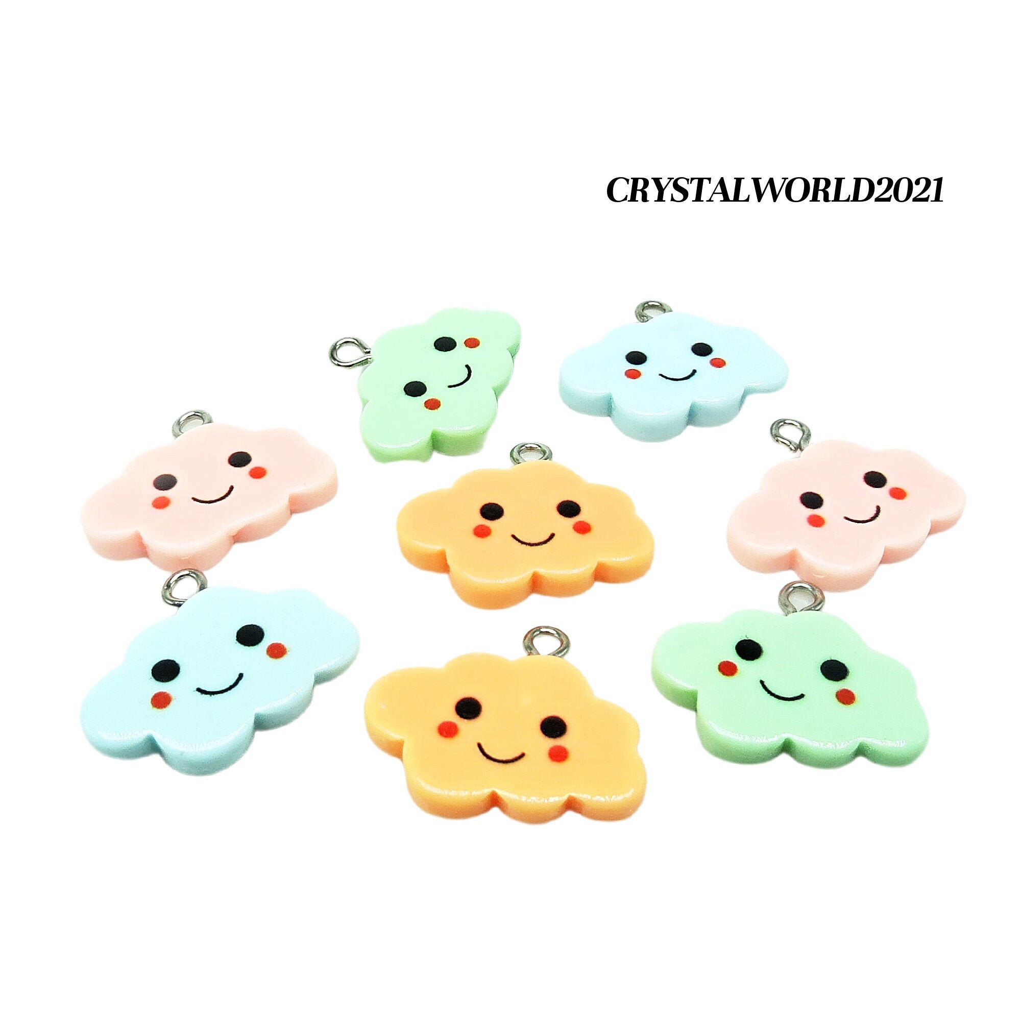 10 23MM Resin Multi Coloured Cloud Shaped Smiley Face Pendants Etsy