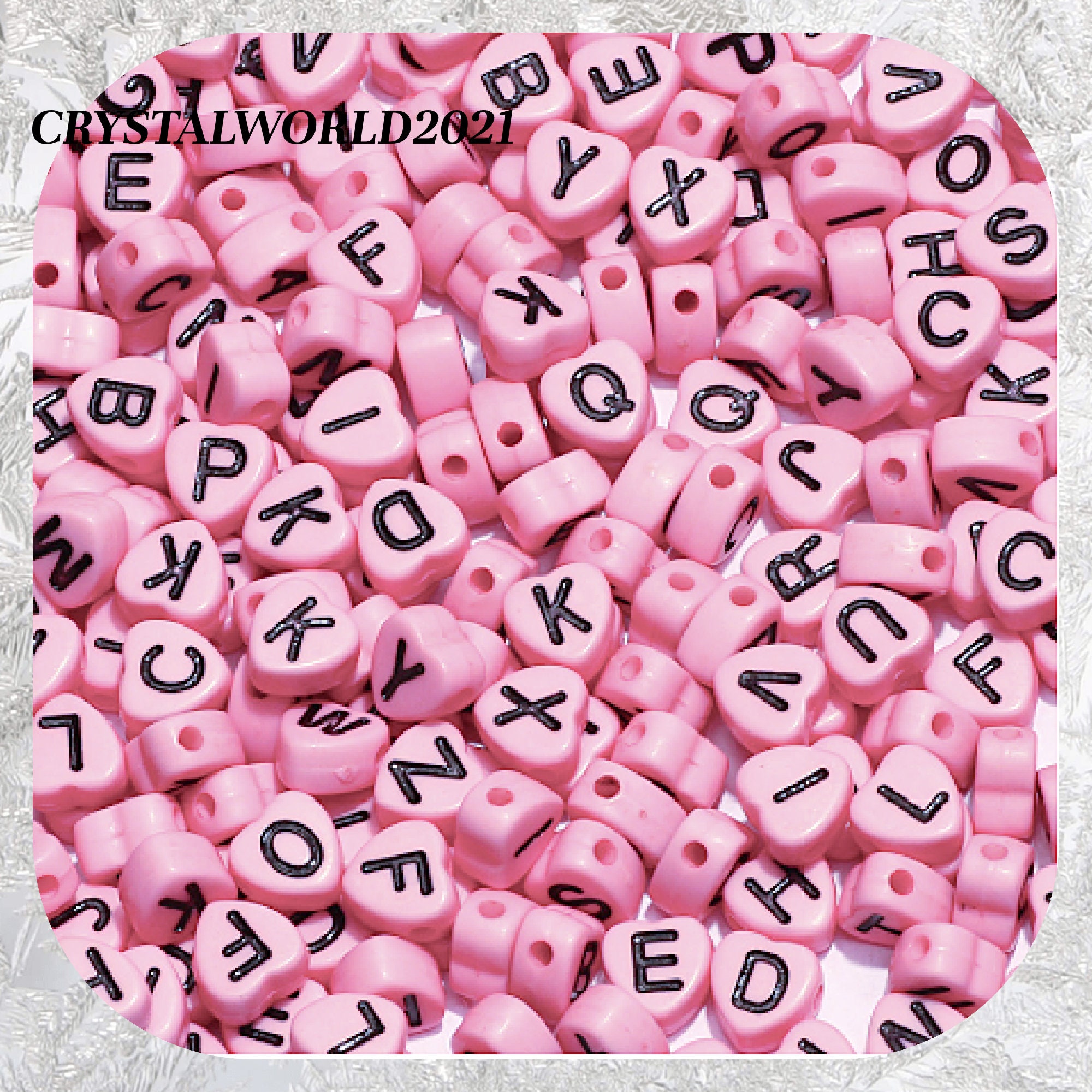 100PCS 7MM PINK/WHITE Mixed A - Z Alphabet Letter Acrylic Cube Beads -  Craft