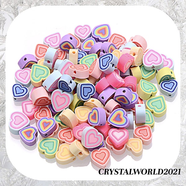 20/30/50/100 10MM Multicoloured Polymer Clay Heart Shaped Beads For Jeweller Making