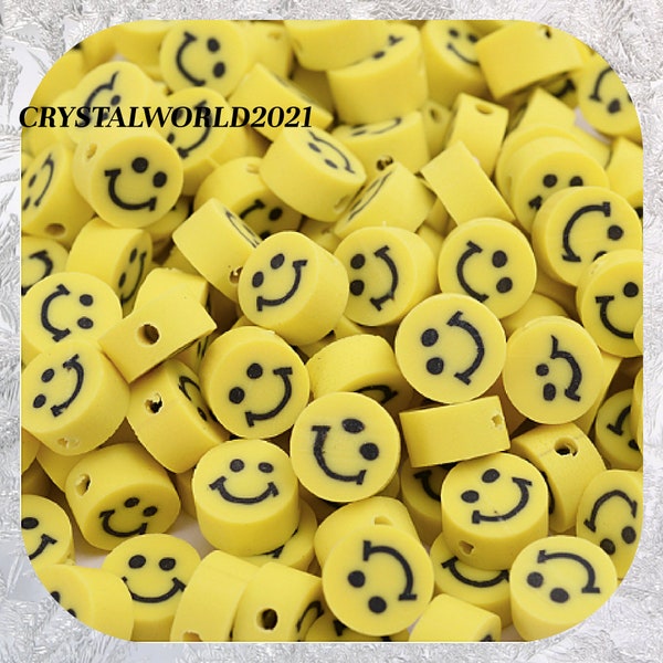 20/30/50/100 10MM Yellow Coloured Round Shaped Smiley Face Polymer Clay Beads For Jewellery Making/ Crafts etc.