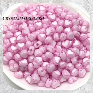 50/100 7MM Baby Pink Heart Shape Acrylic Beads for Jewellery Making