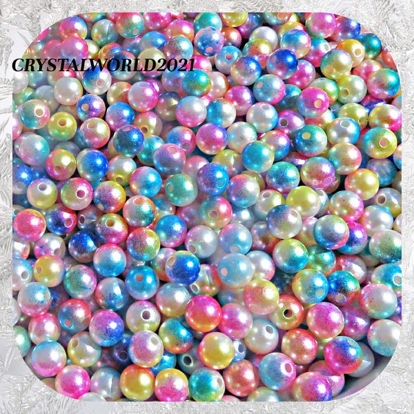 50 8MM Rainbow Coloured Acrylic Pearl Round Beads -  Crafts & Jewellery Making