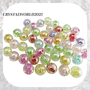 30 50 100 10MM Transparent Inside MultiColoured Glitter  Round Acrylic Beads For Jewellery Making