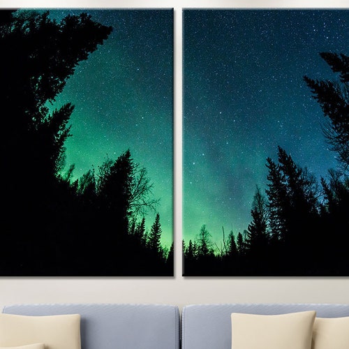 Northern Lights Art Canvas Starry Sky Wall Art Aurora Borealis Etsy