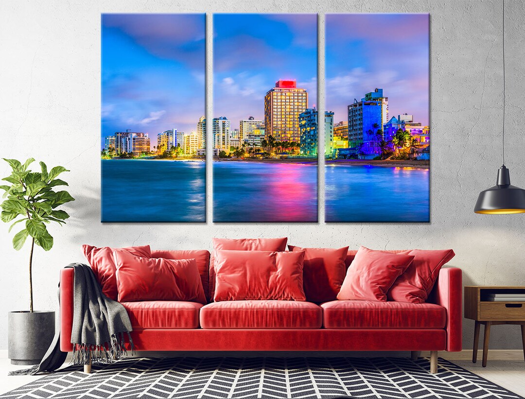 Puerto Rico Wall Decor San Juan Wall Art Sets Resort Skyline Art Print