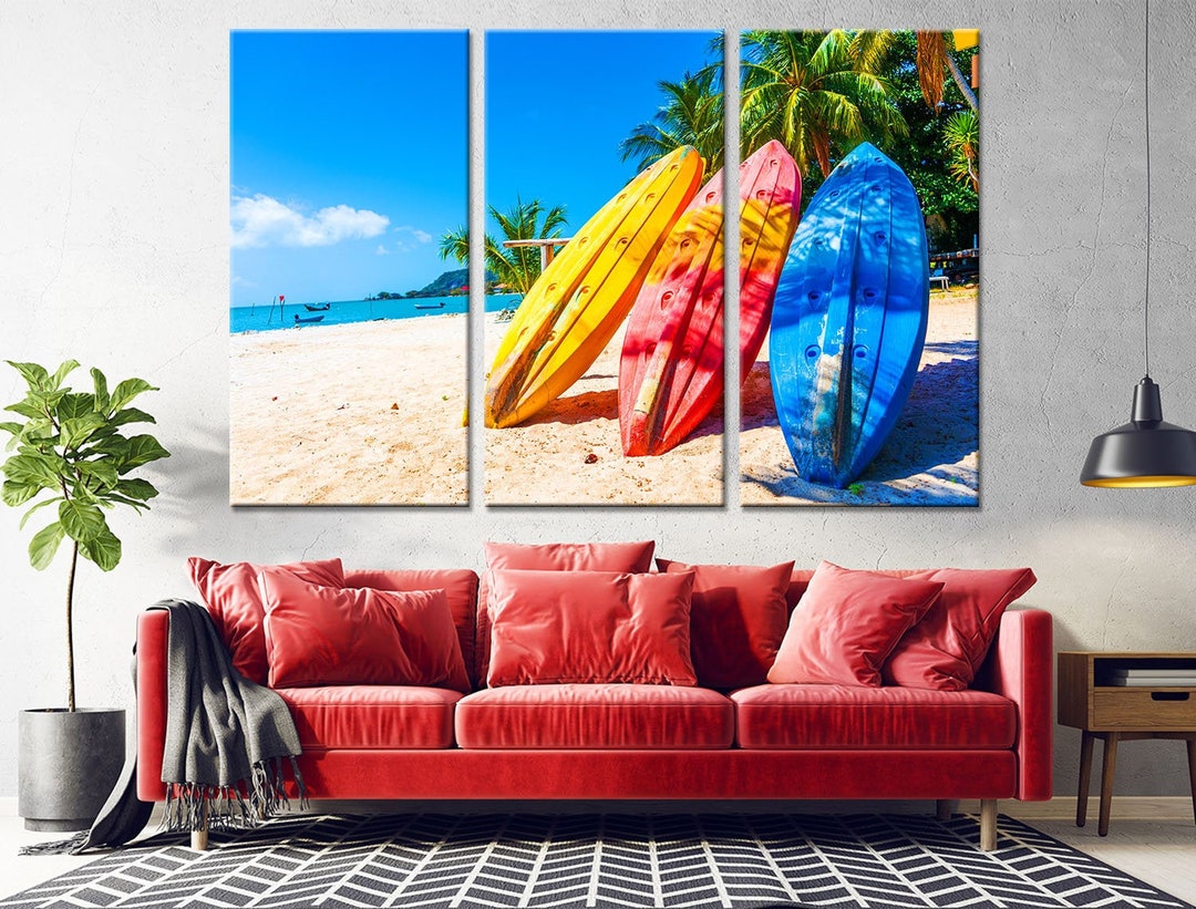 Beach Wall Decor Kayak Palms Canvas Tropical Coast Canvas Tropical Art