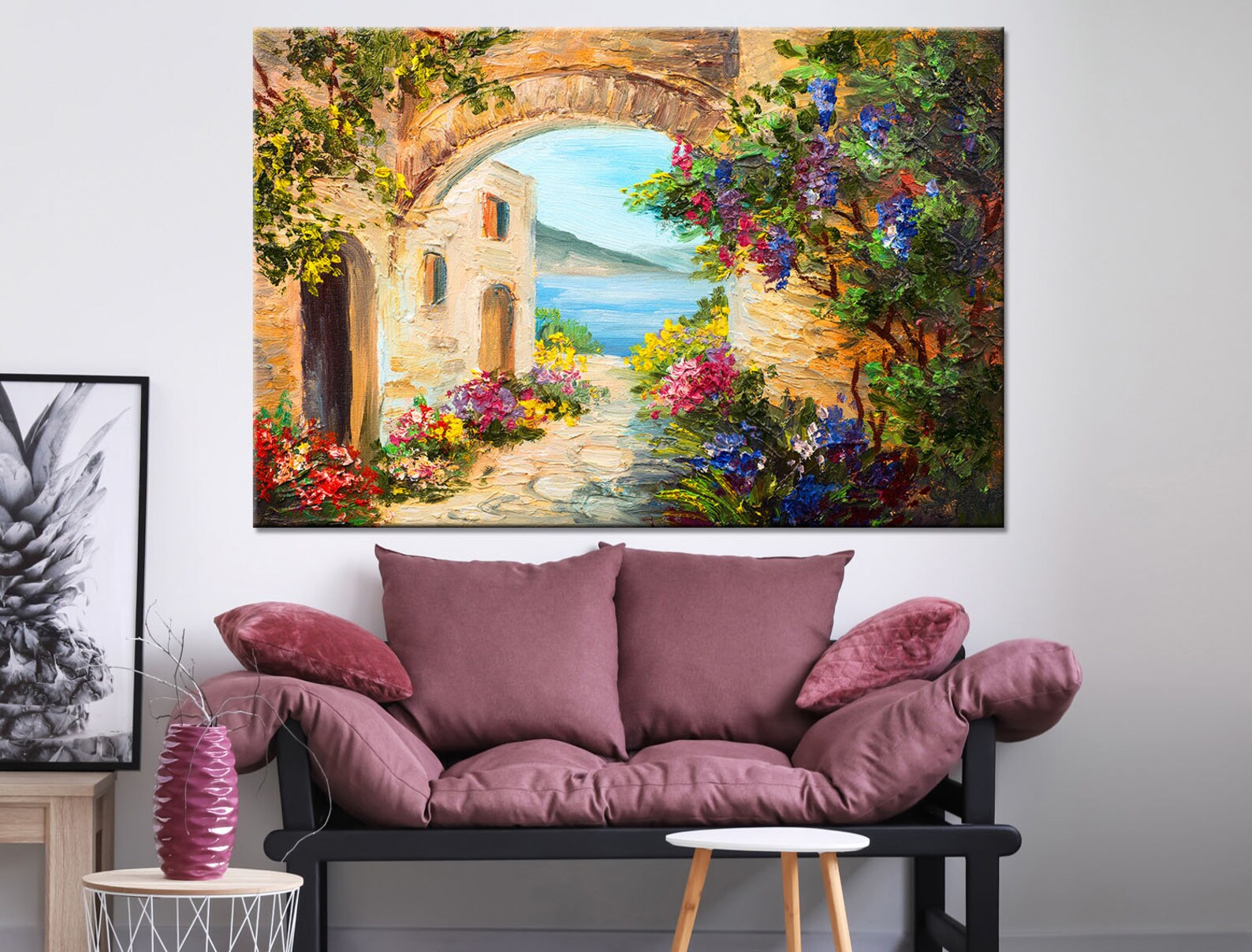 Oil Painting House Wall Decor House Sea Canvas Flowers House - Etsy