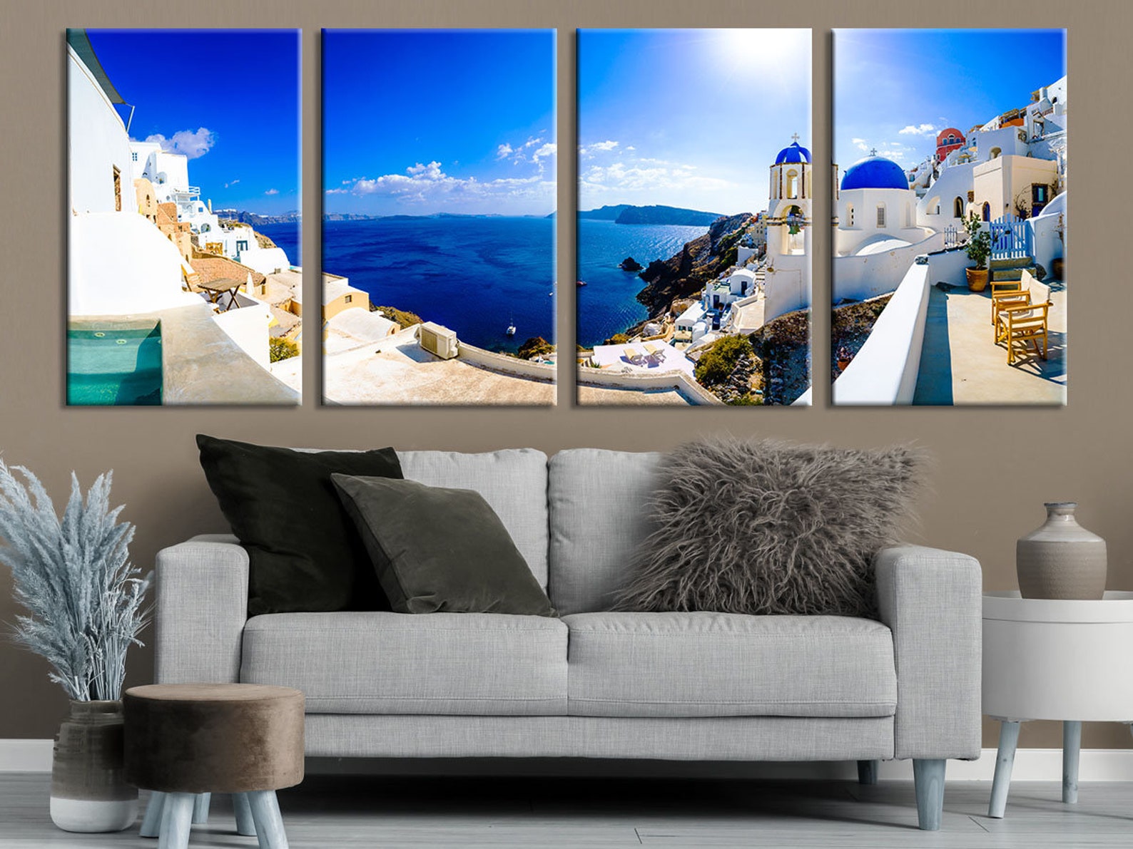 Santorini Wall Art Greece Wall Art Sets Houses Wall Decor Oia Etsy