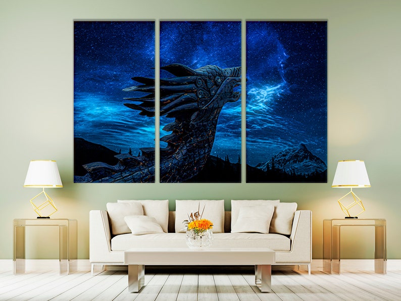 Fantasy Dragon Canvas Fantasy Dragon Wall Art Print Blue Etsy