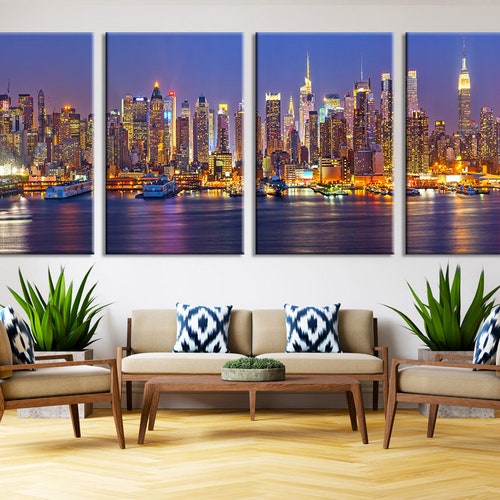 Chicago Skyline on Canvas Brite Night Chicago Art Large - Etsy