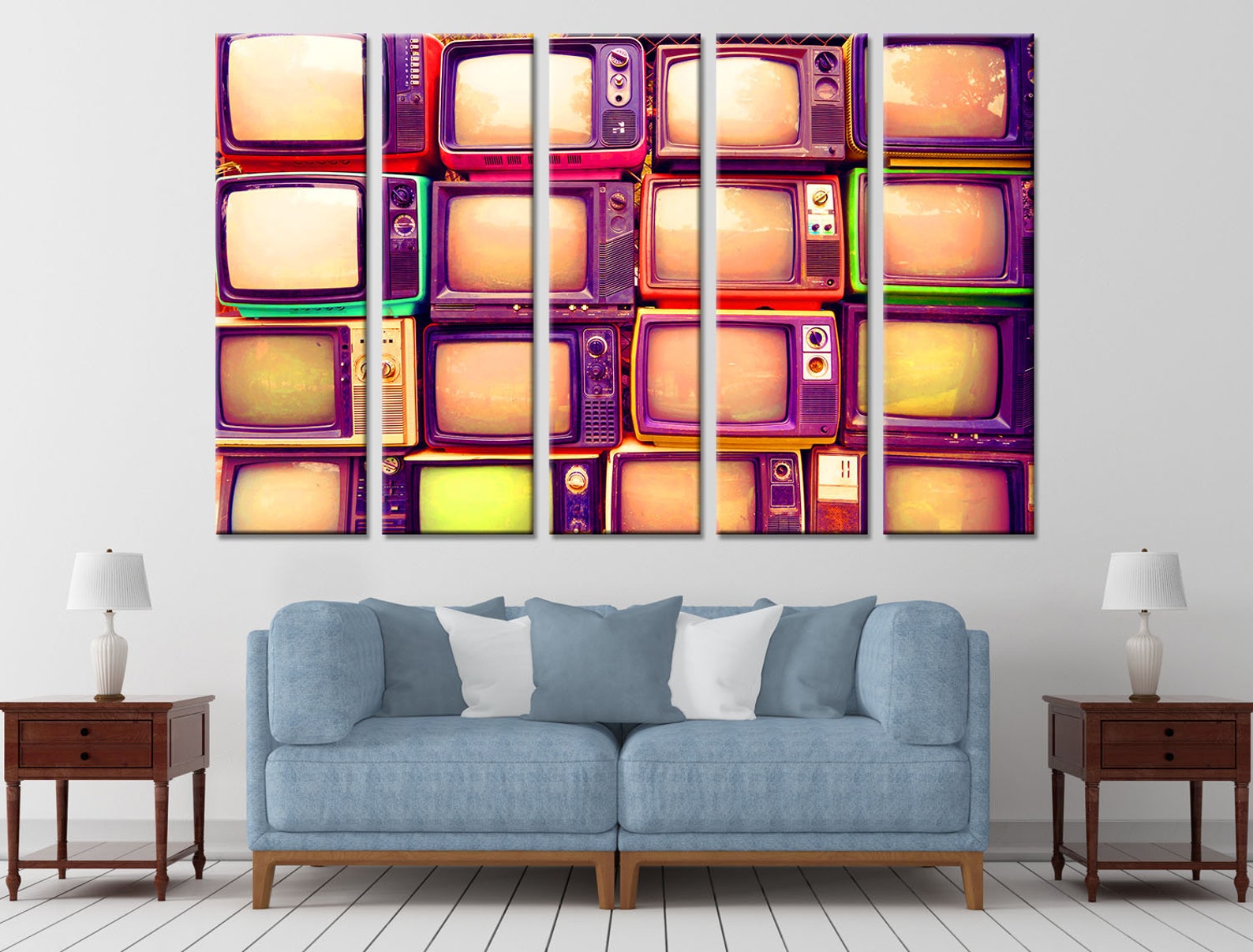Television Wall Decor TV Canvas Pile Television Art Print Etsy