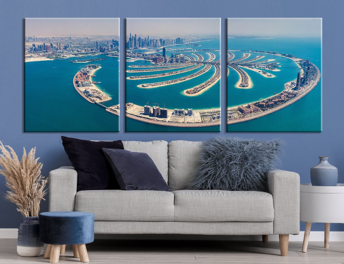 Palm Jumeira Wall Art Dubai Wall Art Sets Summer Day Wall Etsy