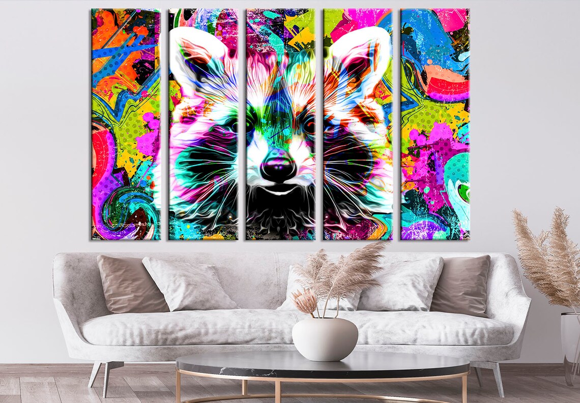 Raccoon Wall Decor Raccoon Collage Canvas Raccoon Colour Art Etsy UK