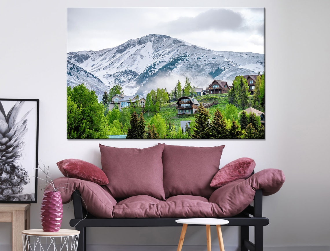 Fog mountain on canvas Clouds fog print Mountain Clouds wall | Etsy