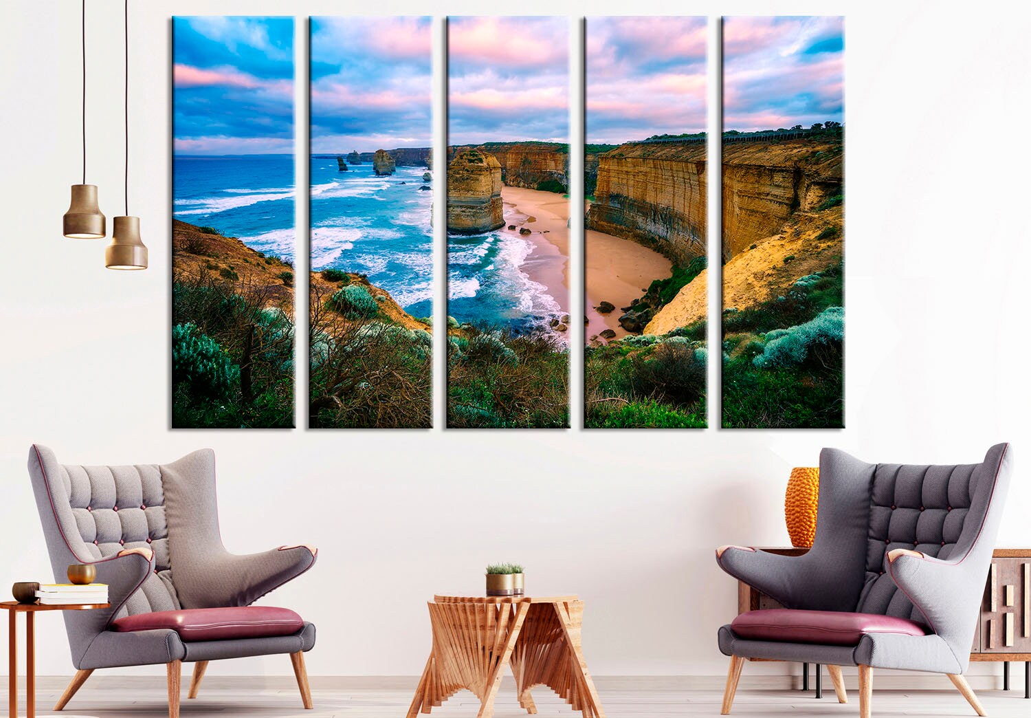 Seascape Wall Art Sets Coastal Wall Art Sunset Art Print Ocean Etsy