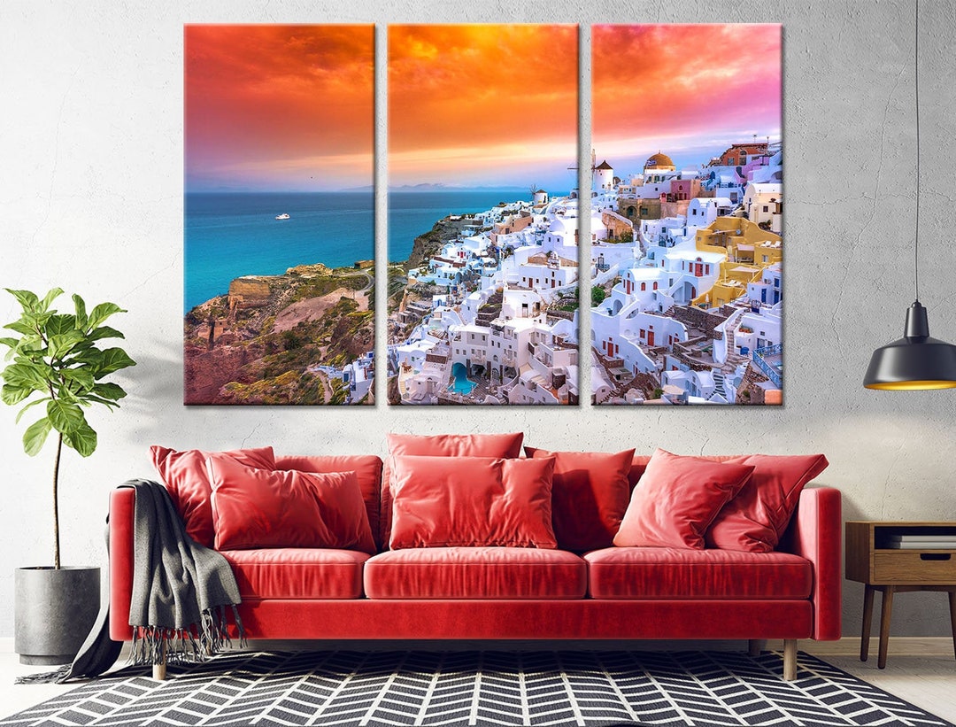 Santorini Wall Art Greece Wall Art Sets Houses Wall Decor Oia Wall Art