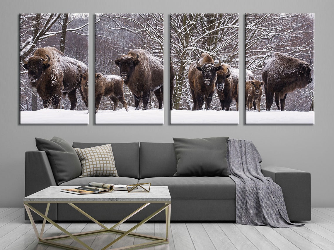 Bison Wall Decor Bison Canvas Bisons Family Art Print Bison - Etsy