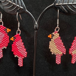 Cardinal Brick Stitch Beaded Earrings, Multiple Options, Male or Female or Combo, Bird Earrings, Made with Delica Beads, Handwoven Jewelry