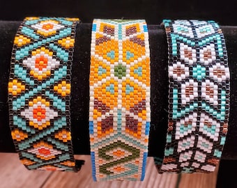 Peyote Beaded Bracelet - Medium Odd Count Group 1 - 15 Delica Beads Wide Handwoven