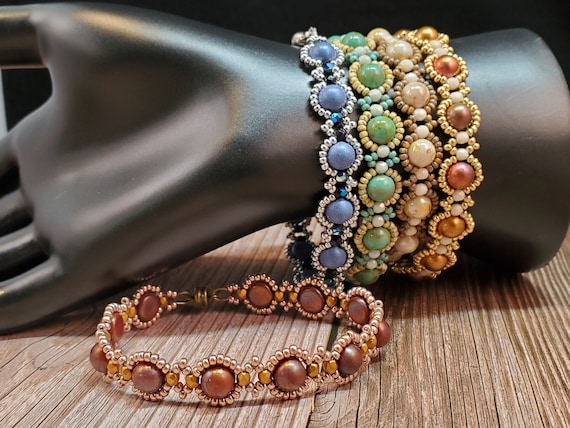 Astral Bracelet Multiple Colors Handwoven Beaded Jewelry With Seed Beads 2 Hole Cabochons and Fire Polished Beads Magnetic Clasp Etsy